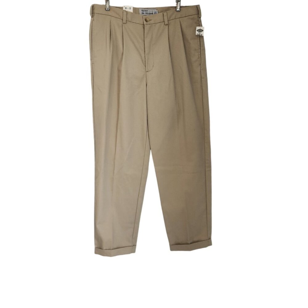 NWT Old Navy Pants Regular Fit Super Khakis‎ Pleated Mens 36x32 Beige NEW